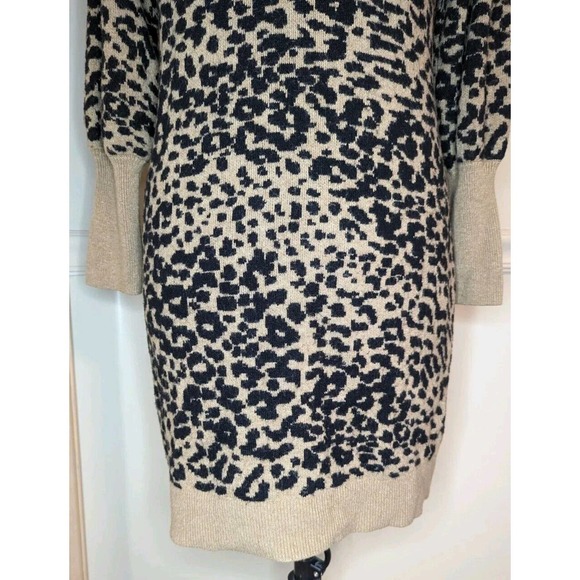 Loft Wool Blend Leopard Animal Print Long Sleeve Sweater Dress Size L - Picture 6 of 10